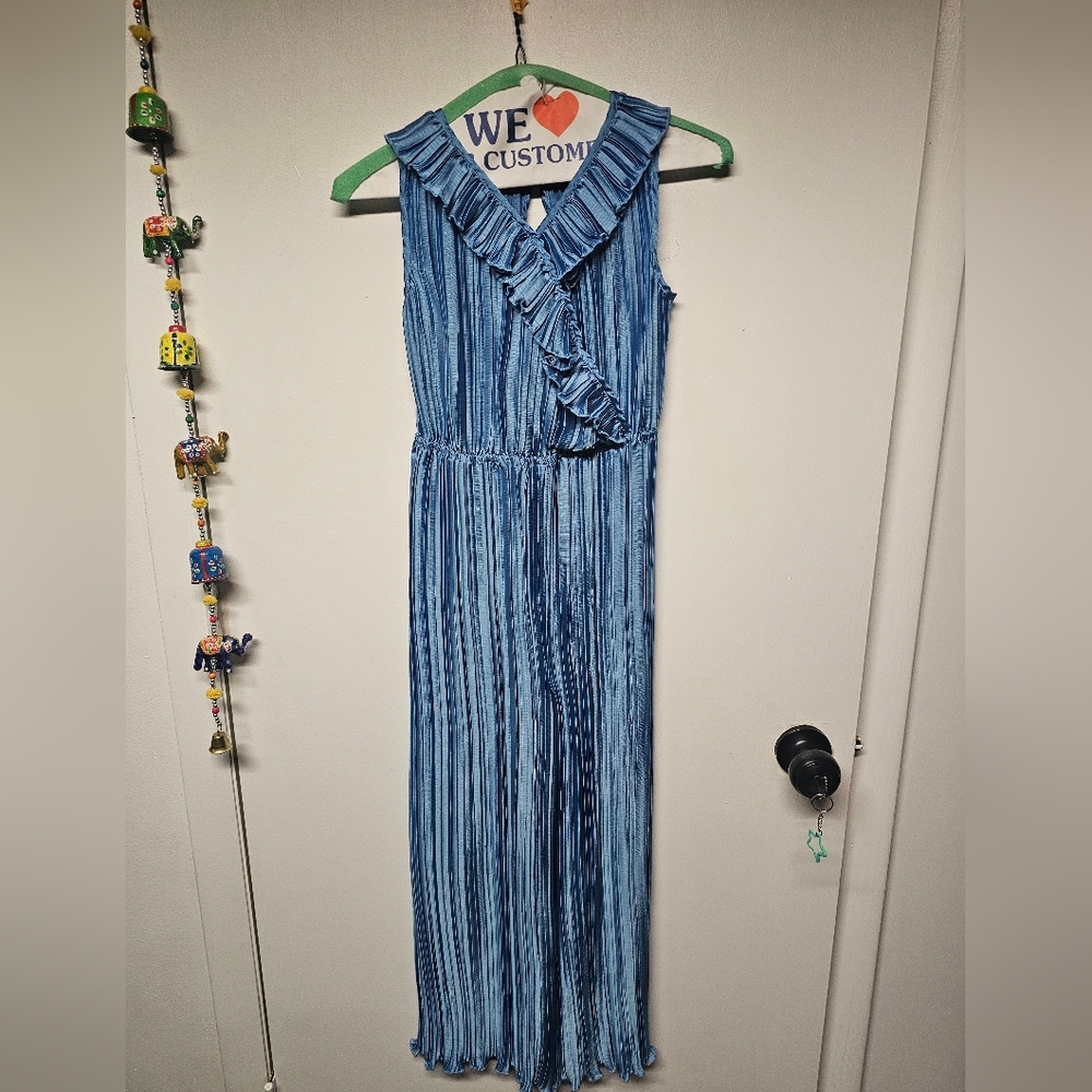Zara Girls Stunning Blue Pleated Ruffle Jumpsuit Romper 11-12